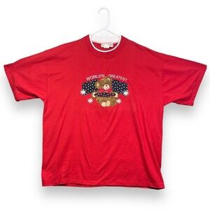 Vintage Pleasant Shade Worlds Greatest Mom Teddy Bear T-Shirt Red Womens XL USA